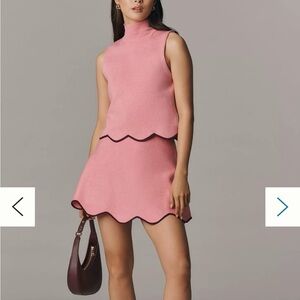 Pink Maeve Scalloped-Hem Sweater Mini Skirt, Size L NWT